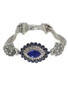 Romwe Vintage Style Silver Plated Chain Blue Rhinestone Evil Eye Ladies Bracelet Models