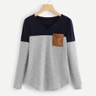 Romwe Pocket Patch Striped Ribbed Top