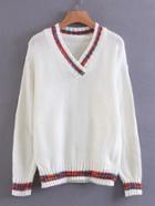 Romwe Contrast Binding Ribbed Trim Loose Sweater