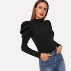 Romwe Mock Neck Leg-of-mutton Sleeve Tee