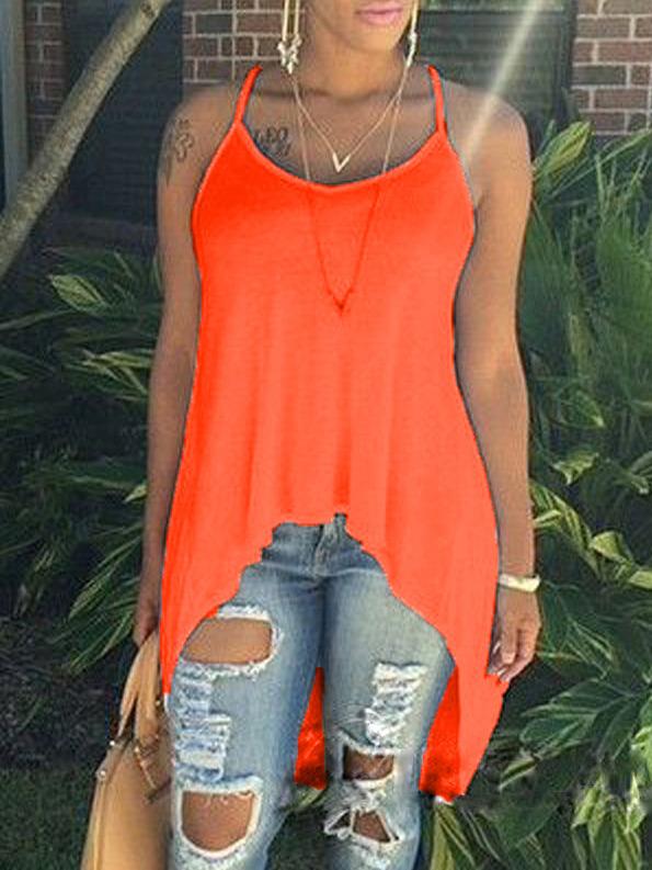 Romwe Spaghetti Strap High Low Orange Cami Top