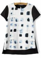 Romwe Color-block Dip Hem Geometric Print Blouse