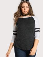 Romwe Baseball Quarter Sleeve Top