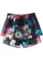 Romwe With Zipper Florals Shorts