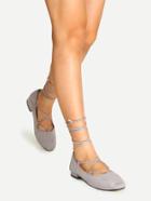 Romwe Grey Faux Suede Lace Up Flats