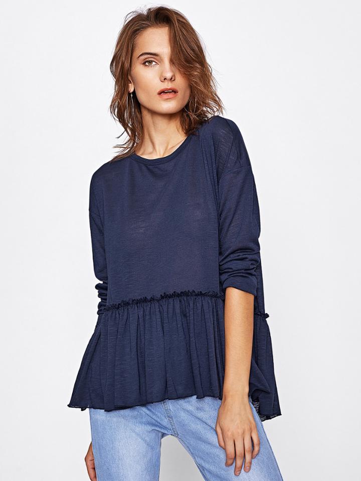 Romwe Frill Detail Drop Shoulder Smock Tee