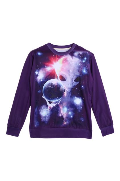 Romwe Alien On Outer Space Print Loose Sweatshirt