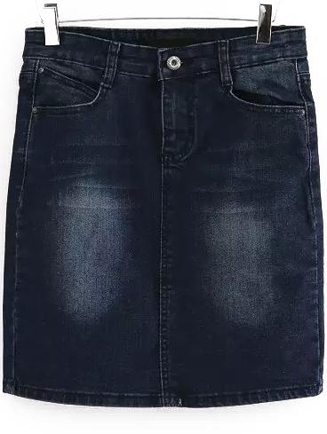 Romwe Bleached Denim Bodycon Skirt