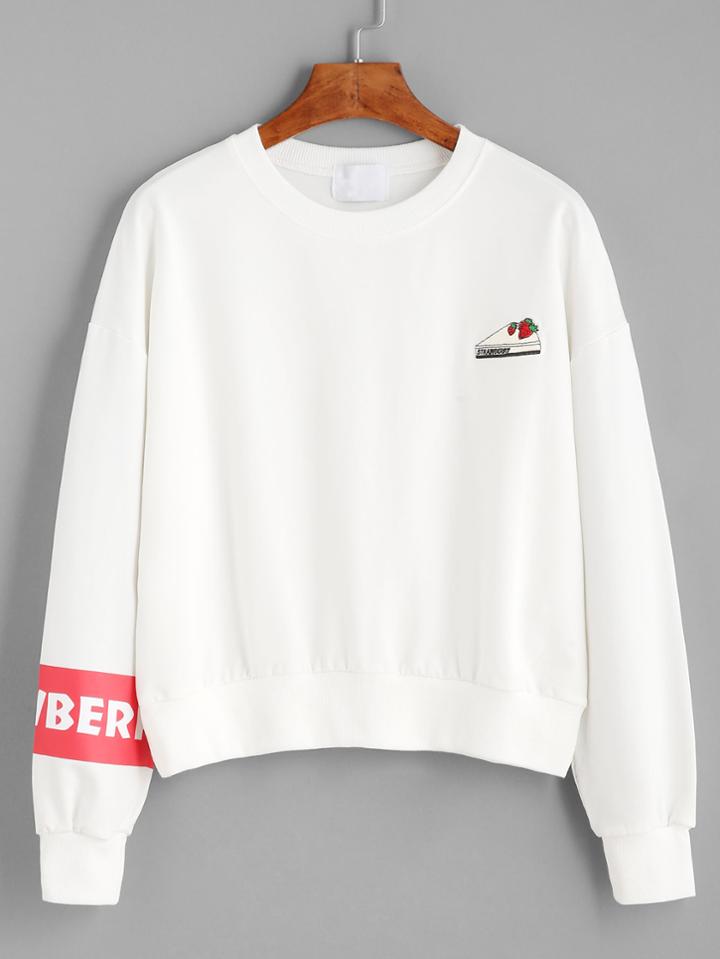 Romwe White Letter And Cake Print Sweatshirt