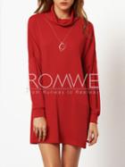 Romwe Red High Neck Dropped Shoulder Seam Dress