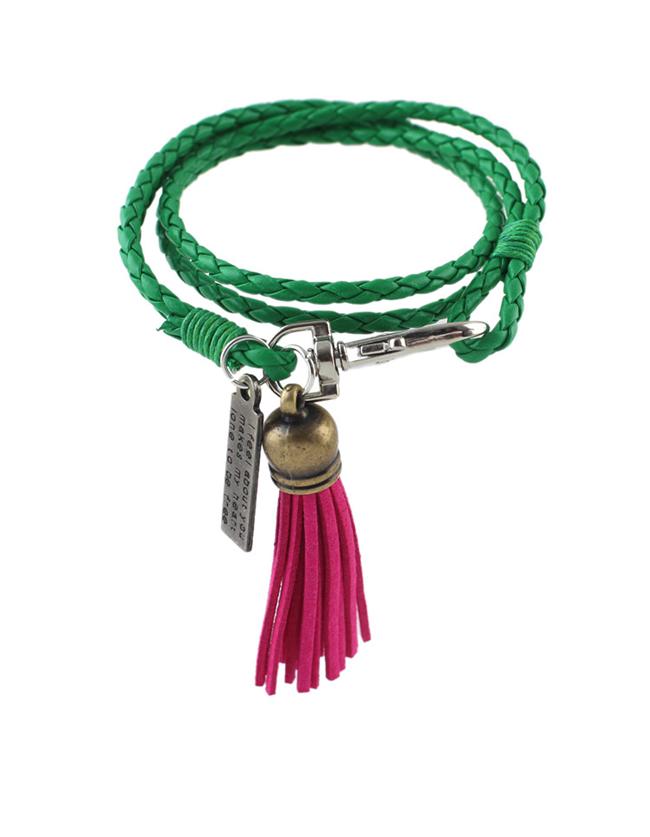 Romwe Green Pu Wrap Bracelet With Tassel
