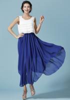 Romwe Blue Sleeveless Cascading Ruffle Split Dress
