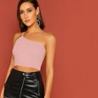 Romwe Rib-knit Crop Top With One Strappy