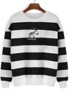 Romwe Striped Thicken Black Sweatshirt