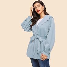 Romwe Scallop Edge Self Belted Wrap Coat