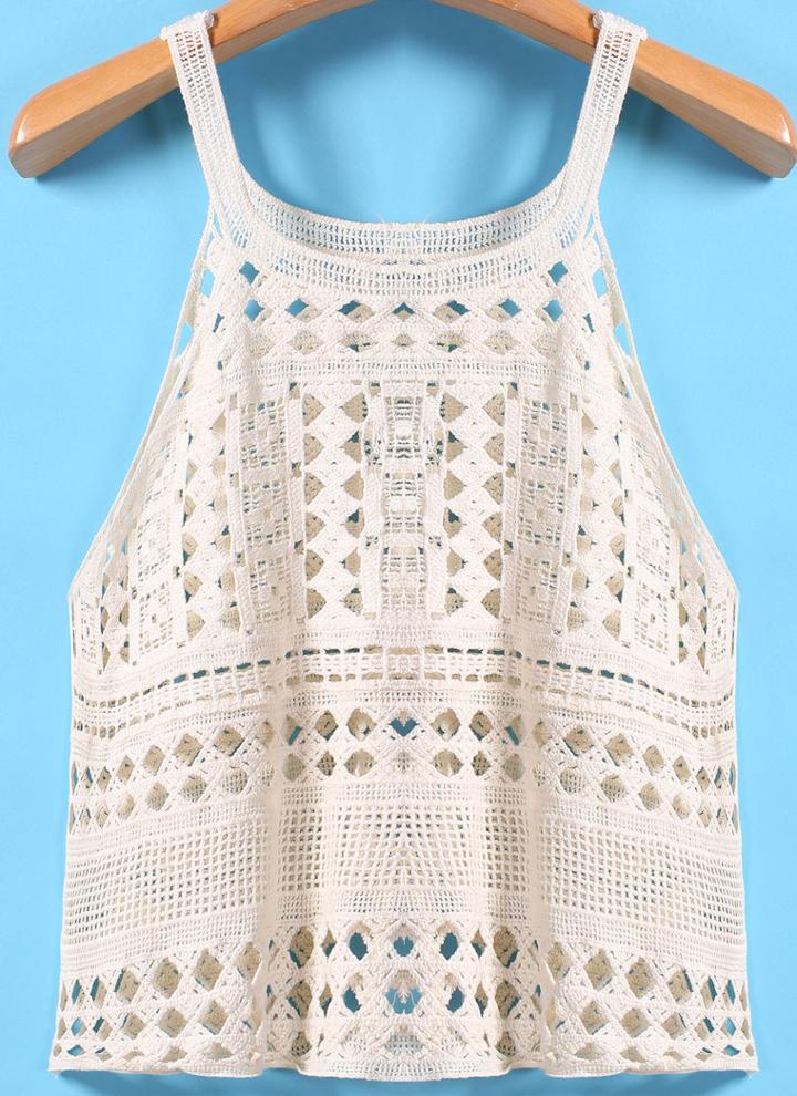Romwe Spaghetti Strap Hollow Lace Beige Cami Top
