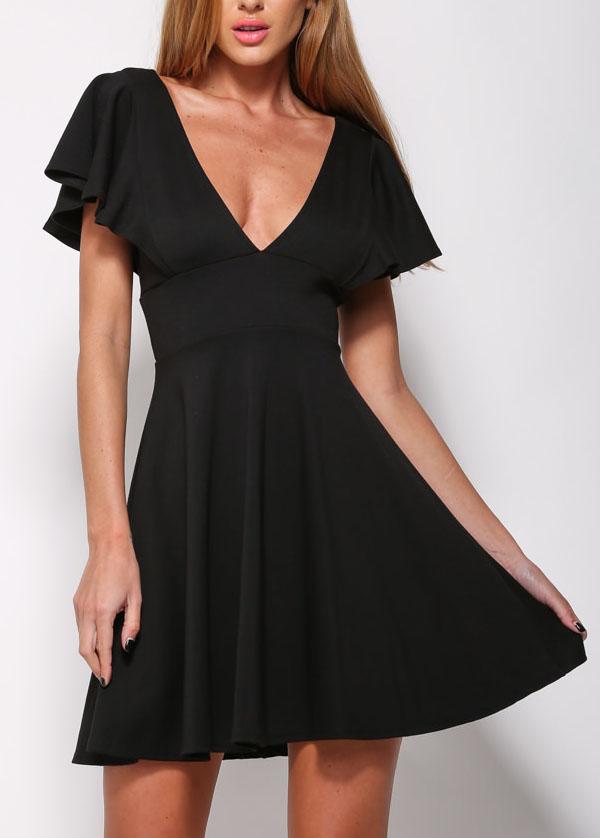 Romwe Butterfly Sleeve V Neck Flare Dress