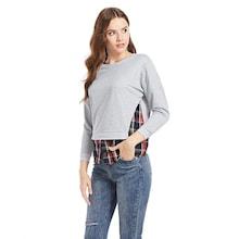 Romwe Tartan Plaid Contrast Drop Shoulder Sweatshirt