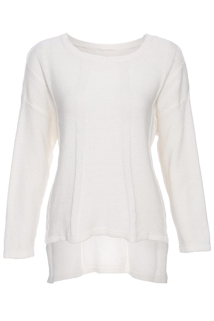 Romwe Strip Asymmetric White Jumper