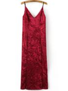 Romwe Red Slit Velvet Midi Cami Dress