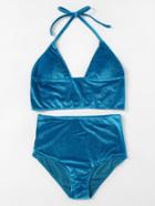 Romwe High Waist Velvet Bikini Set