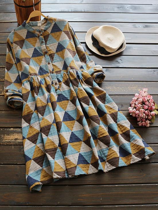 Romwe Stand Collar Allover Geo Print Shirt Dress