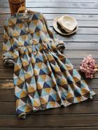 Romwe Stand Collar Allover Geo Print Shirt Dress