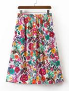 Romwe Flower Print Single Breasted A Line Skirt