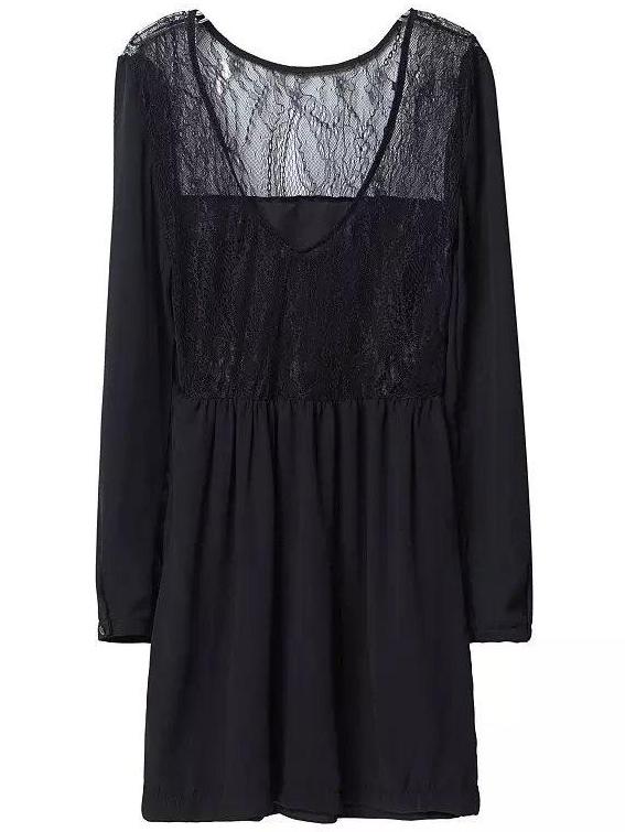 Romwe Lace Insert Cut Out Chiffon Dress