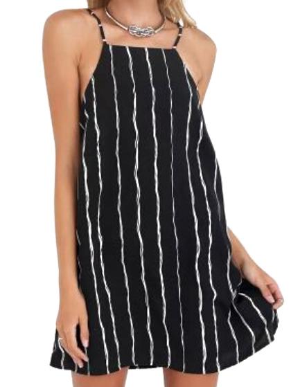 Romwe Spaghetti Strap Vertical Striped Shift Dress
