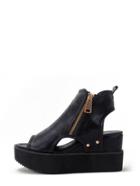 Romwe Black Peep Toe Zipper Cutout Thick-soled Sandals