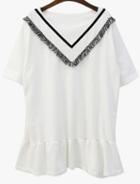 Romwe V Pattern Tassel Ruffle White Dress