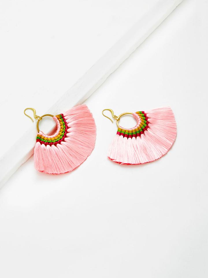 Romwe Fan Shaped Fringe Tassel Drop Earrings