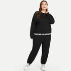 Romwe Plus Letter Taped Top With Pants
