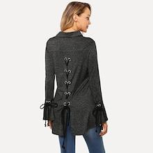 Romwe Lace Up Back Single Breasted Blouse