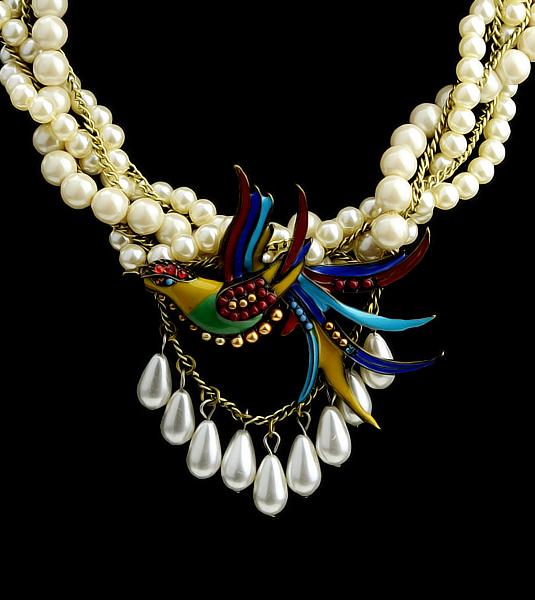 Romwe Gold Bead Tassel Phoenix Necklace