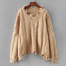 Romwe Ripped Trim Cable Knit Sweater