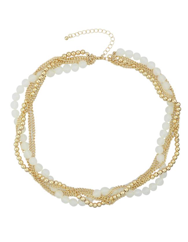 Romwe White Plated Chain Braided Small Beads Necklace
