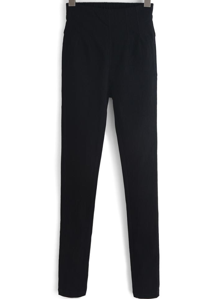 Romwe Elastic Waist Slim Pu Black Leggings