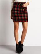 Romwe Plaid Belt Straight Skirt