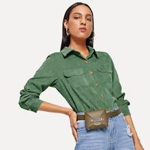 Romwe Pocket Decoration Corduroy Blouse