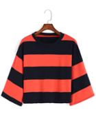 Romwe Bell Sleeve Striped Crop T-shirt