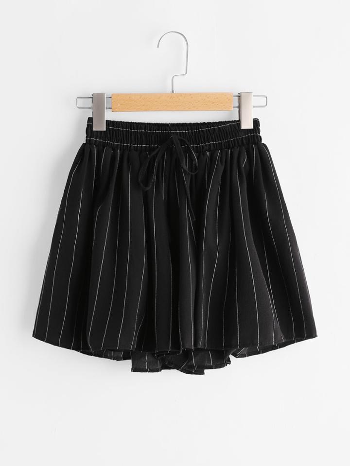 Romwe Striped Drawstring Shirred Waist Chiffon Skort