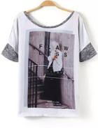 Romwe Figures Print Grey T-shirt