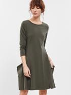 Romwe Green Long Sleeve Pockets Casual Dress