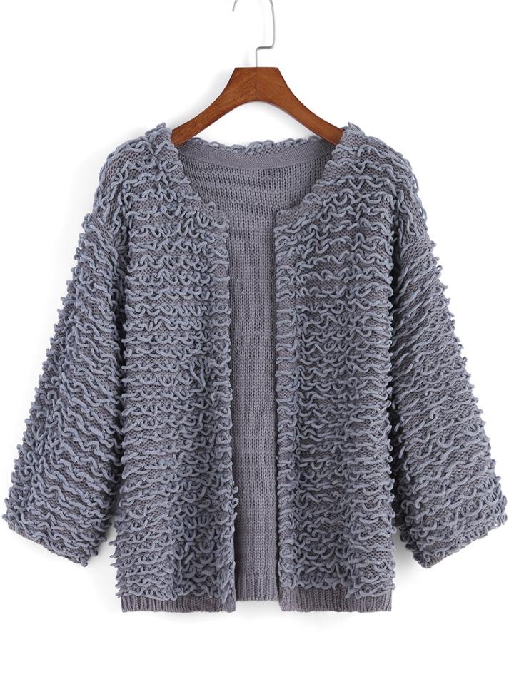 Romwe Open Front Loop Grey Coat
