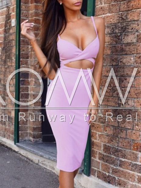 Romwe Purple Spaghetti Strap Cut Out Dress