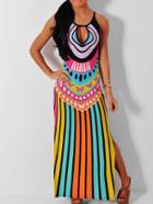 Romwe Keyhole Slit Vertical Striped Maxi Color-block Dress