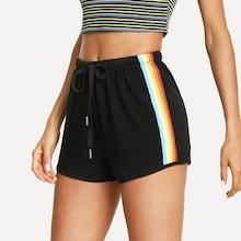 Romwe Striped Side Drawstring Shorts