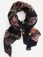 Romwe Black Floral Print Voile Scarf